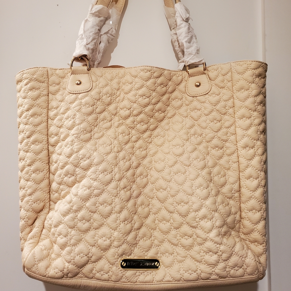 Betsey Johnson Ivory Quilted Love bag